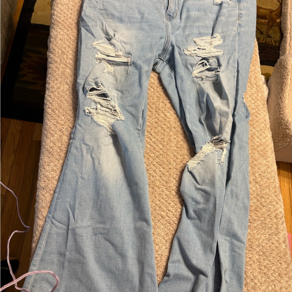 American Eagle Outfitters Light Blue Distressed Flare Jeans